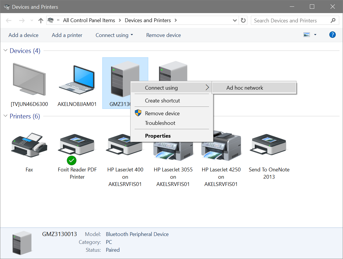 Establishing a Bluetooth PAN connection between FieldGenius and a